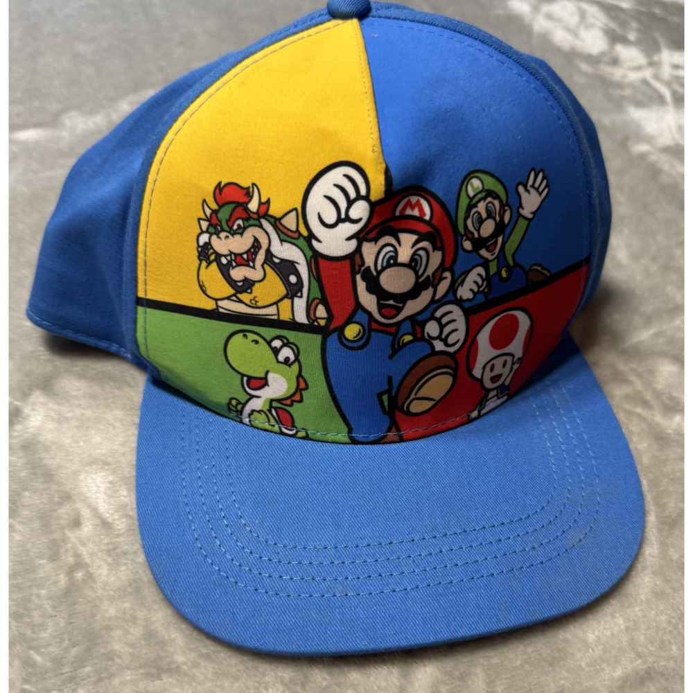 Super Mario Hat Cap Snap Back Blue Kids Gaming Nintendo Bowser Yoshi Luigi Toad